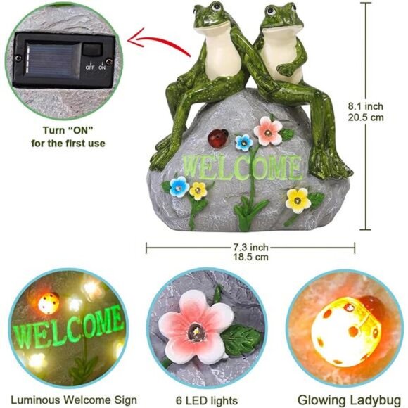 Nacome Solar Garden Outdoor Statues Frog with Succulent and 7 LED Light - Picture 3 of 7